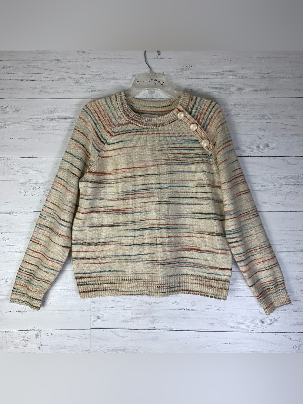 LC Lauren Conrad Cream Striped Sweater with Button size L
